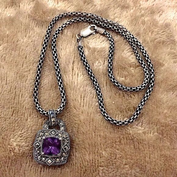 JUDITH JACK Amethyst Marcasite Sterling Necklace - Picture 1 of 16